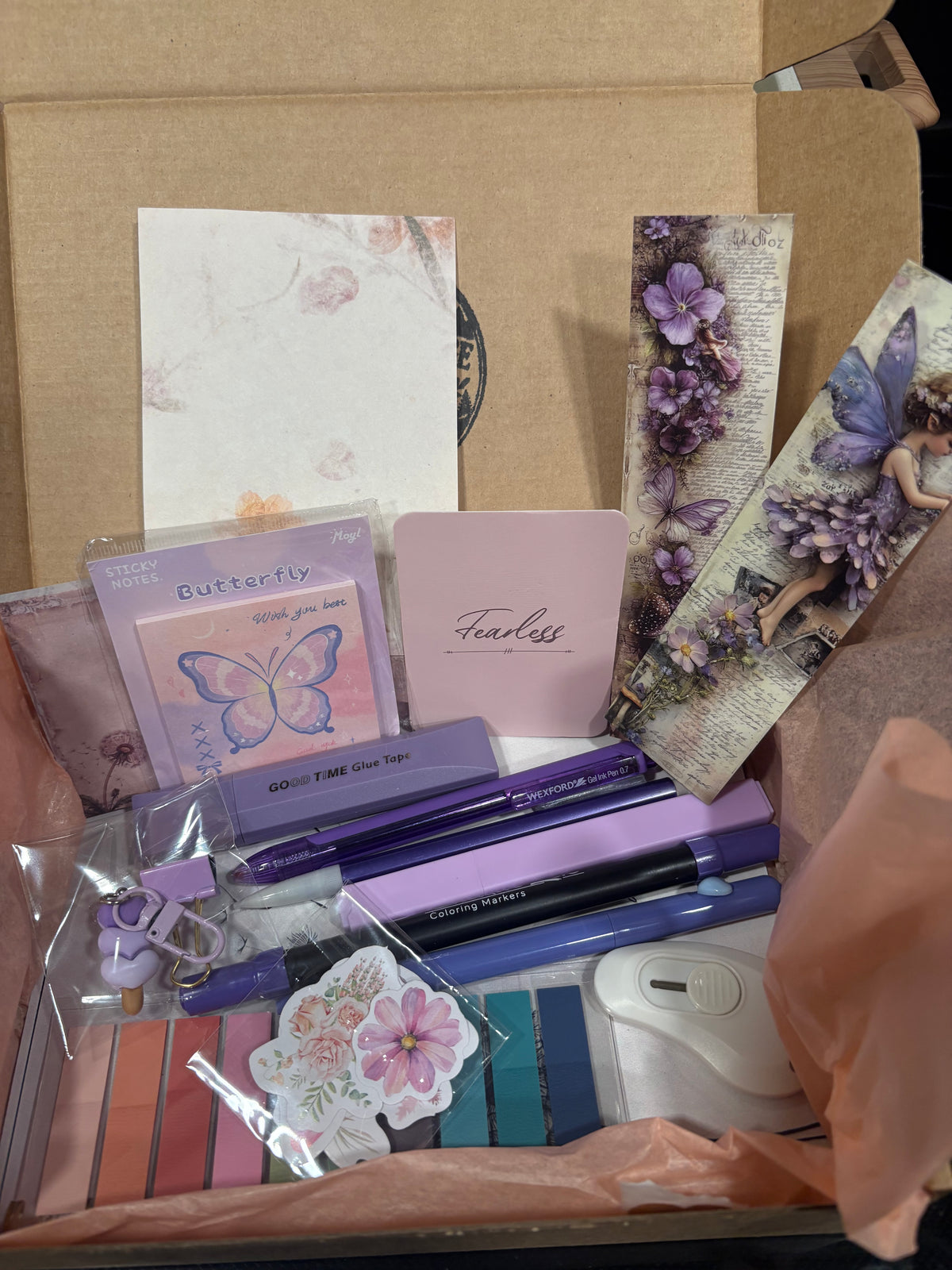 Purple journal bundle contents in Gold Fork Ridge box